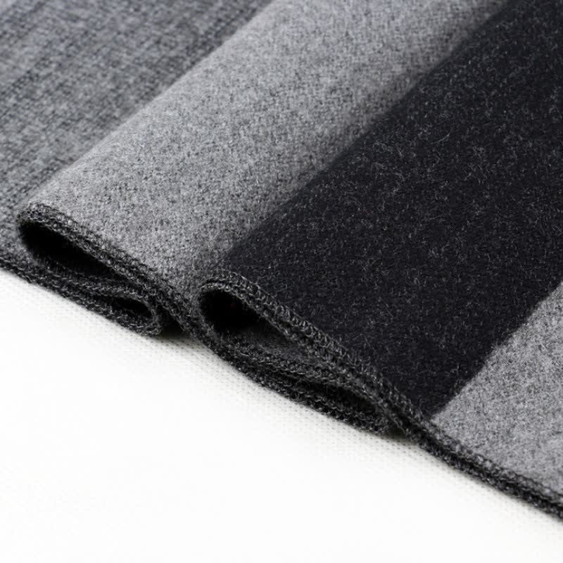 Buddha Stones Fall Winter Classic Charcoal Stripe Fringe Men's Scarf - image 4