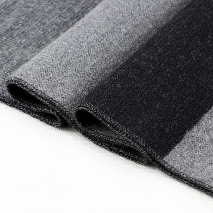 Buddha Stones Fall Winter Classic Charcoal Stripe Fringe Men's Scarf - image 4