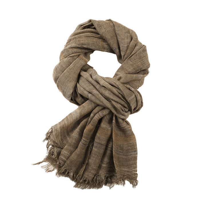 Buddha Stones Spring Fall Vintage Striped Tassel Travel Men's Scarf - Tan - image 5