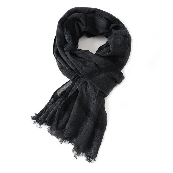 Buddha Stones Spring Fall Urban Plaid Lightweight Fringe Men's Scarf - Black - image 3