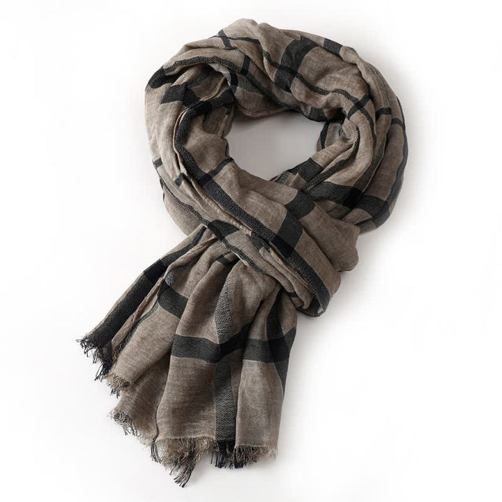 Buddha Stones Spring Fall Urban Plaid Lightweight Fringe Men's Scarf - DarkKhaki - image 0