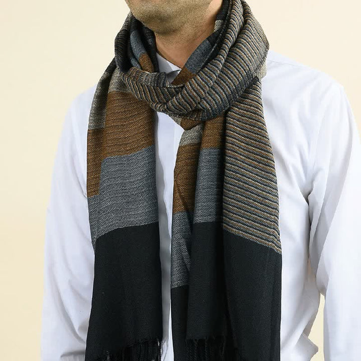 Buddha Stones Fall Winter Contrast Panel Casual Tassel Men's Scarf - image 5
