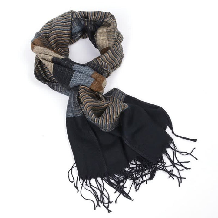 Buddha Stones Fall Winter Contrast Panel Casual Tassel Men's Scarf - image 1