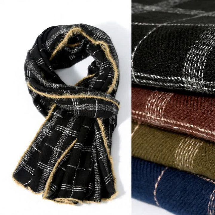 Buddha Stones Fall Winter Plaid Fringe Cozy Knit Men's Scarf - image 0