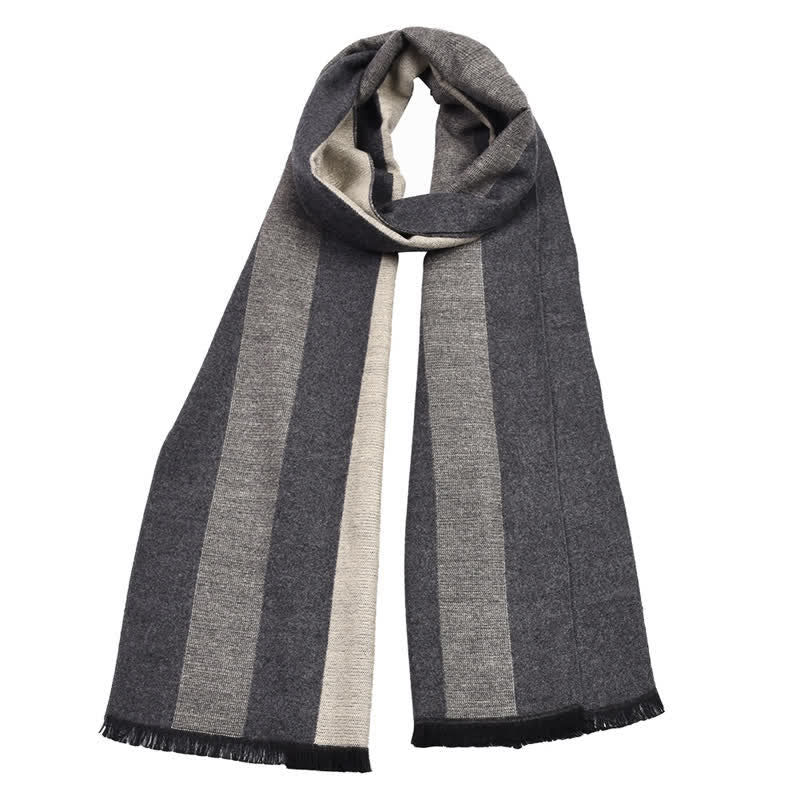 Buddha Stones Fall Winter Color Block Stripe Tassel Cozy Men's Scarf - Linen - image 0