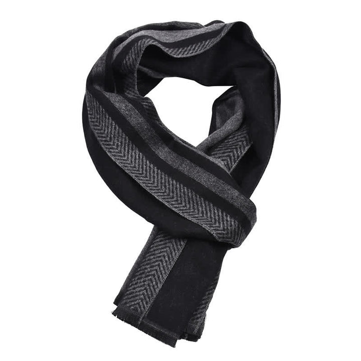 Buddha Stones Fall Winter Minimalist Striped Edge Cozy Tassel Men's Scarf - Black - image 3