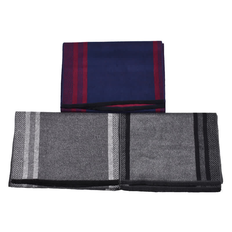 Buddha Stones Fall Winter Minimalist Striped Edge Cozy Tassel Men's Scarf - image 9