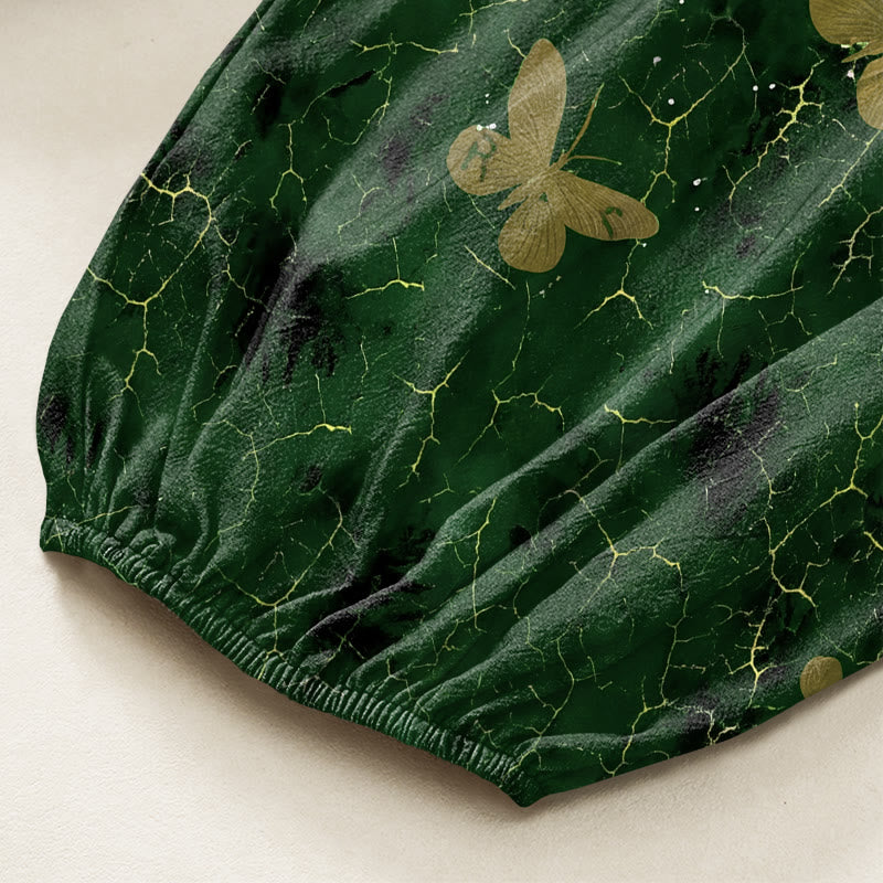 Buddha Stones Cotton Botanical Butterfly Crackle Pattern Women's Elastic Waist Harem Pants With Side Pockets - image 6