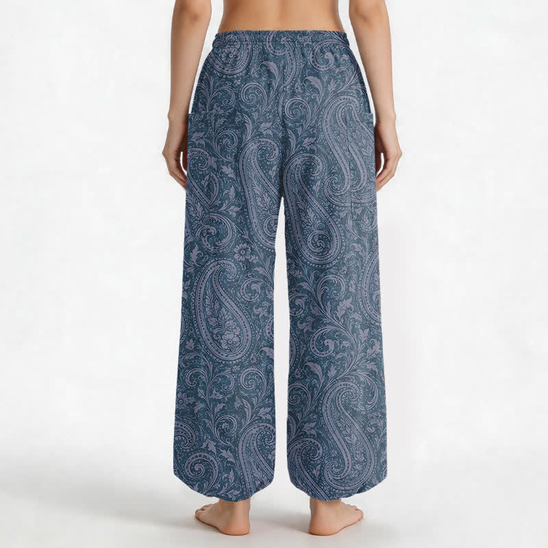Buddha Stones Cotton Vintage Paisley Pattern Women's Elastic Waist Harem Pants With Side Pockets - image 2