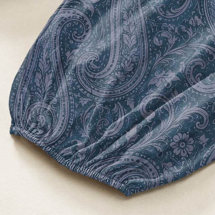 Buddha Stones Cotton Vintage Paisley Pattern Women's Elastic Waist Harem Pants With Side Pockets - image 6