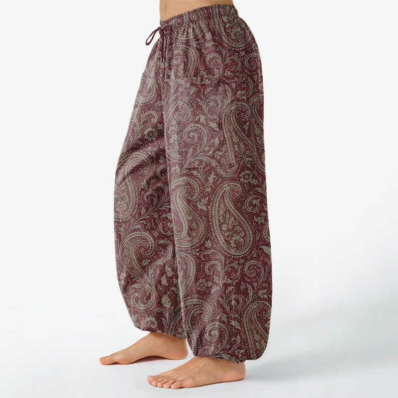 Buddha Stones Cotton Vintage Paisley Pattern Women's Elastic Waist Harem Pants With Side Pockets - image 8