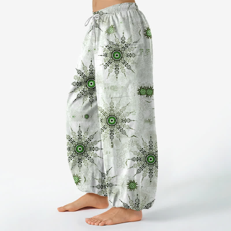 Buddha Stones Cotton Bohemian Geometric Medallion Pattern Women's Elastic Waist Harem Pants With Side Pockets - image 1