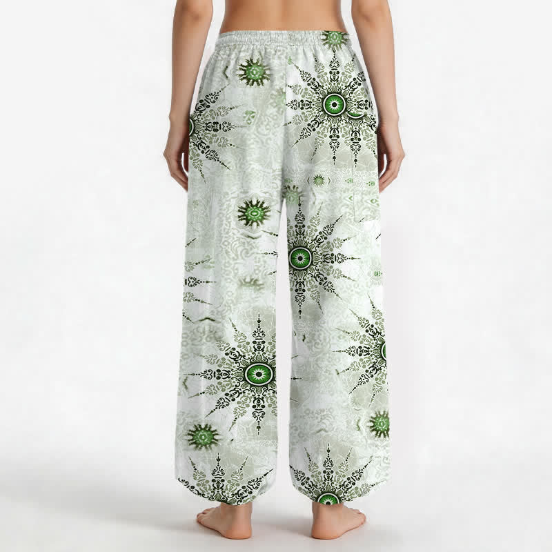 Buddha Stones Cotton Bohemian Geometric Medallion Pattern Women's Elastic Waist Harem Pants With Side Pockets - image 2