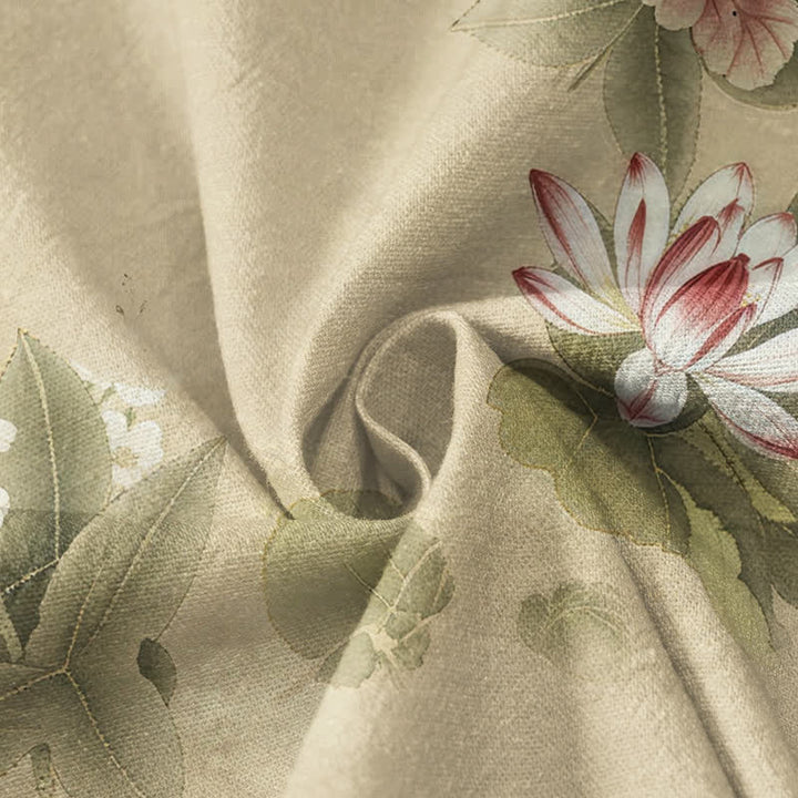 Buddha Stones Cotton Lotus Leaf Butterfly Print Hanfu Style Wrap V-Neck Lace-up Women's Long Sleeve Shirts Kimono - image 4