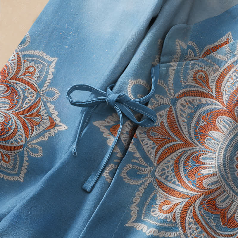 Buddha Stones Cotton Boho Mandala Print Hanfu Style Wrap V-Neck Lace-up Women's Long Sleeve Shirts Kimono - image 3