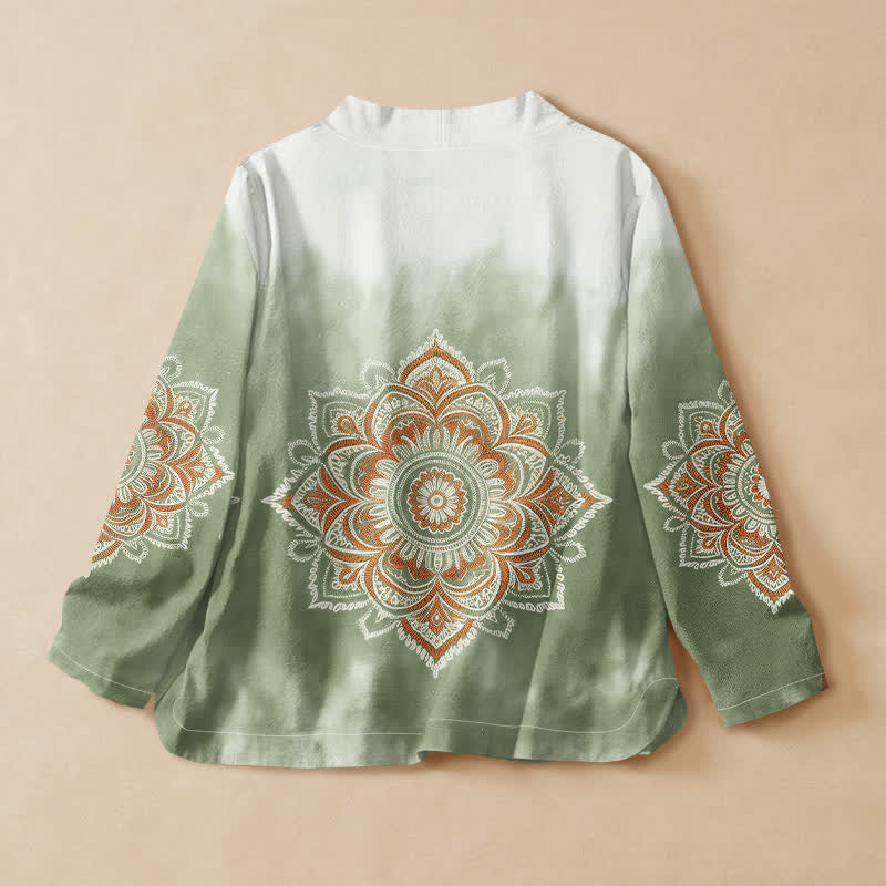 Buddha Stones Cotton Boho Mandala Print Hanfu Style Wrap V-Neck Lace-up Women's Long Sleeve Shirts Kimono - image 6