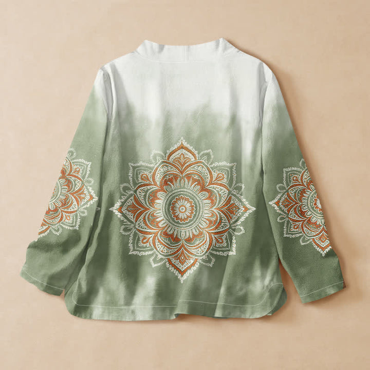 Buddha Stones Cotton Boho Mandala Print Hanfu Style Wrap V-Neck Lace-up Women's Long Sleeve Shirts Kimono - image 6