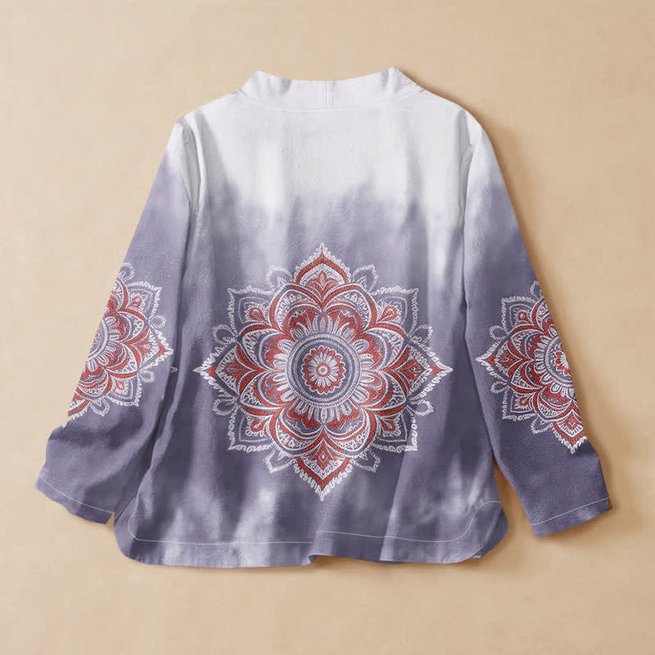 Buddha Stones Cotton Boho Mandala Print Hanfu Style Wrap V-Neck Lace-up Women's Long Sleeve Shirts Kimono - image 8