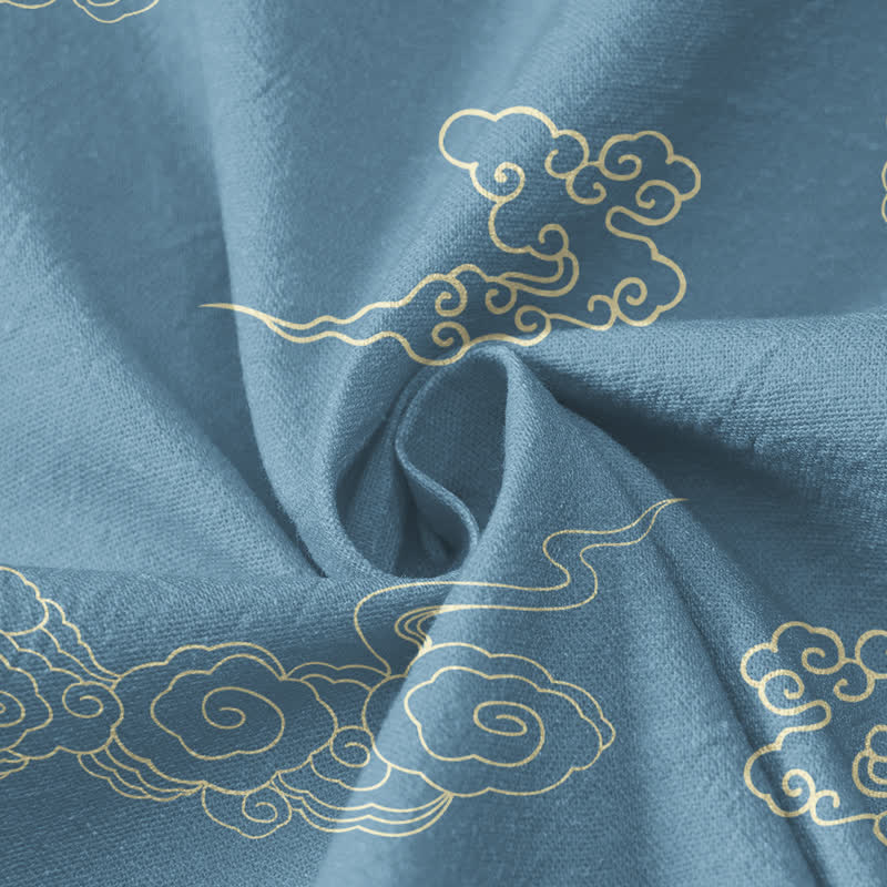 Buddha Stones Cotton Crane Auspicious Cloud Print Wrap V-Neck Lace-up Women's Long Sleeve Shirts Kimono - image 4