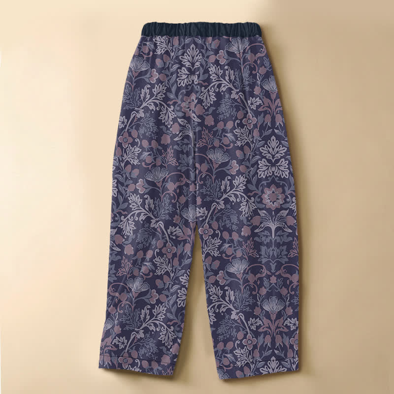 Buddha Stones Pure Cotton Bohemian Floral Vine Pattern Frog Button Women's Elastic Waist Harem Pants With Pockets - image 6