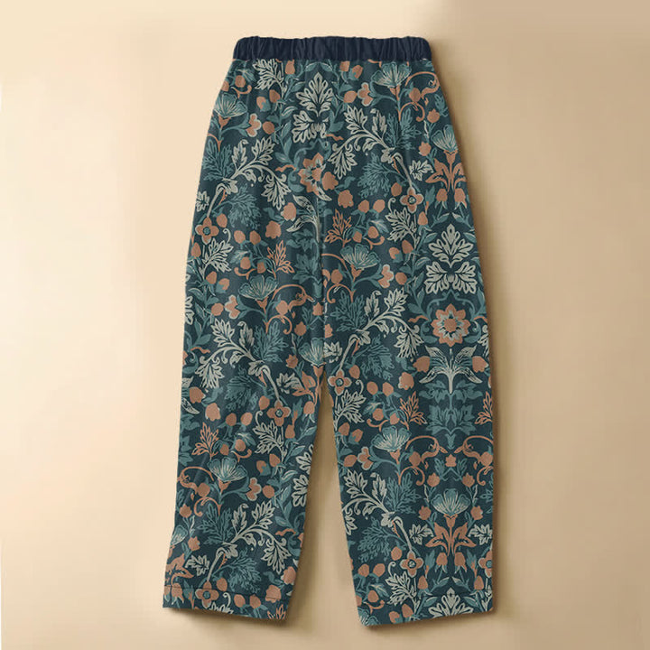 Buddha Stones Pure Cotton Bohemian Floral Vine Pattern Frog Button Women's Elastic Waist Harem Pants With Pockets - image 8