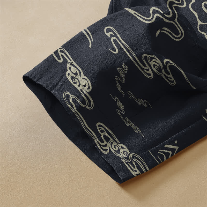 Buddha Stones Pure Cotton Vintage Mountain Cloud Pattern Frog Button Women's Elastic Waist Harem Pants With Pockets - image 3