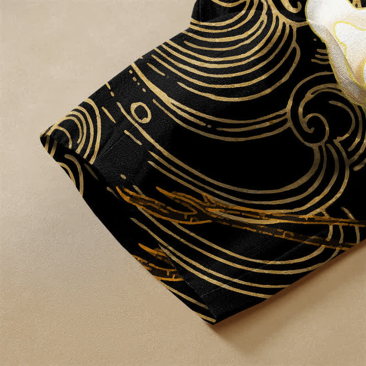 Buddha Stones Pure Cotton Oriental Flying Crane Cloud Pattern Frog Button Women's Elastic Waist Harem Pants With Pockets - image 3