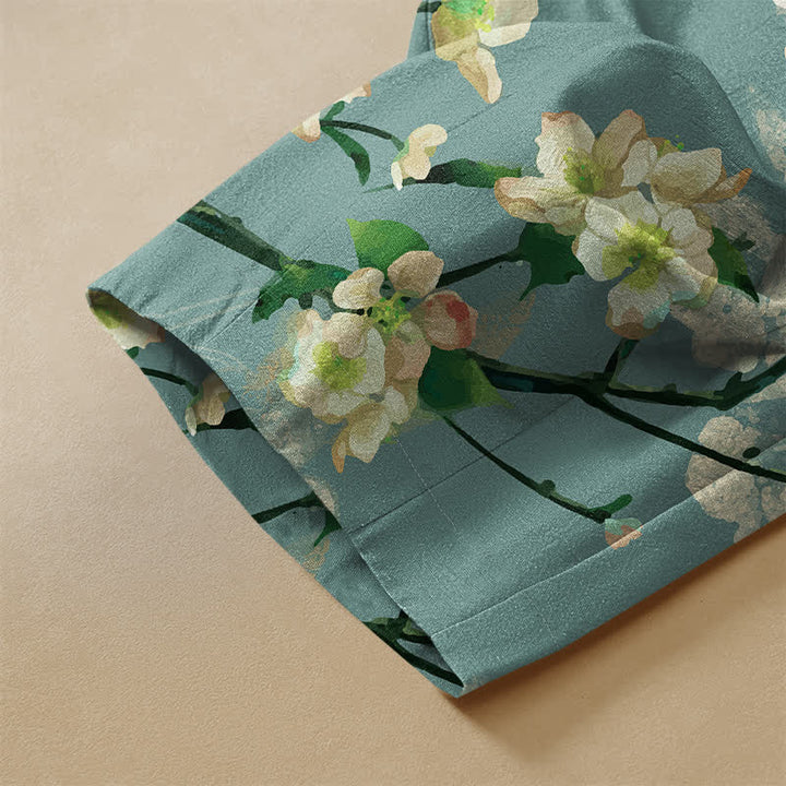 Buddha Stones Pure Cotton Sakura Swallow Pattern Frog Button Women's Elastic Waist Harem Pants With Pockets - image 3