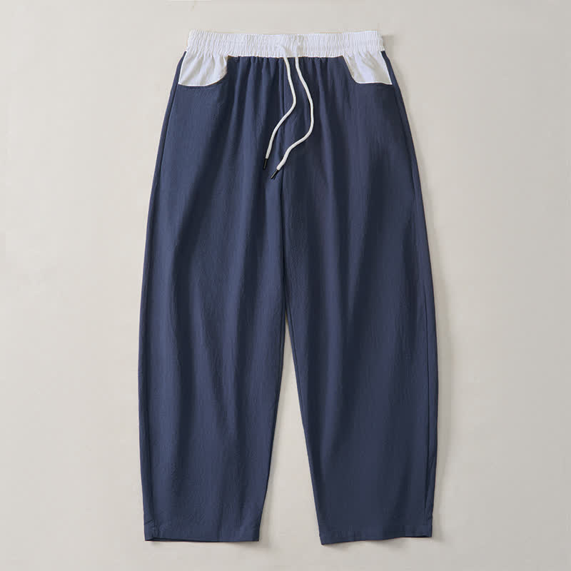 Buddha Stones Spring Summer Casual Color Block Drawstring Solid Cotton Linen Long Pants Men's Straight Leg Pants With Pockets - image 2