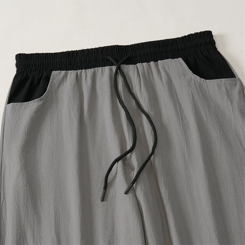 Buddha Stones Spring Summer Casual Color Block Drawstring Solid Cotton Linen Long Pants Men's Straight Leg Pants With Pockets - image 16