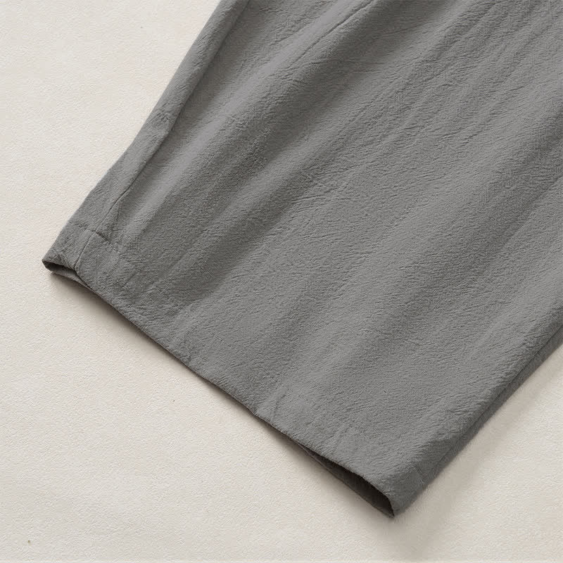 Buddha Stones Spring Summer Casual Color Block Drawstring Solid Cotton Linen Long Pants Men's Straight Leg Pants With Pockets - image 18