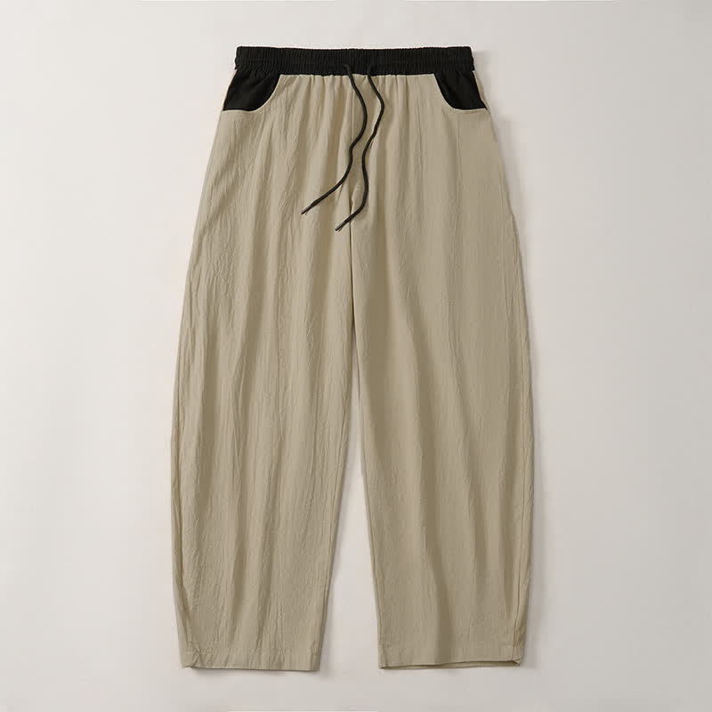 Buddha Stones Spring Summer Casual Color Block Drawstring Solid Cotton Linen Long Pants Men's Straight Leg Pants With Pockets - image 22