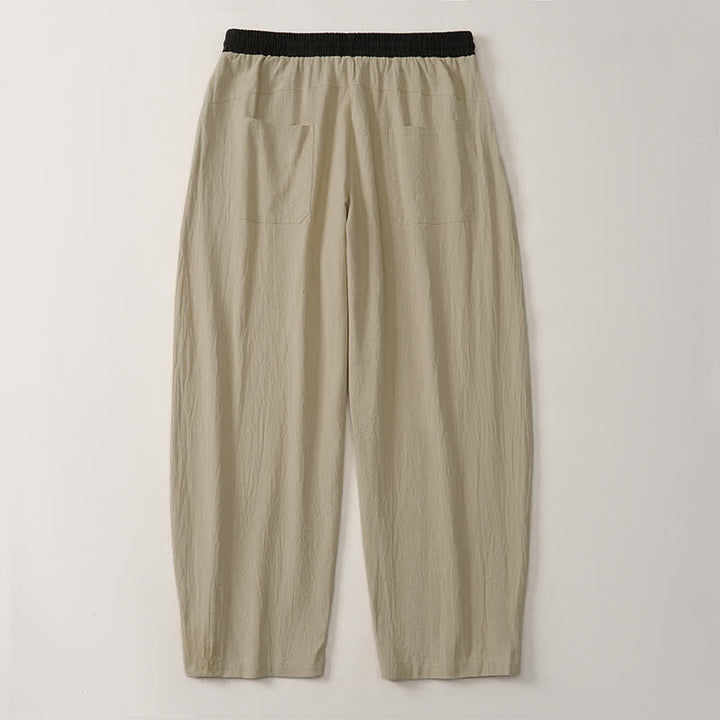 Buddha Stones Spring Summer Casual Color Block Drawstring Solid Cotton Linen Long Pants Men's Straight Leg Pants With Pockets - image 23