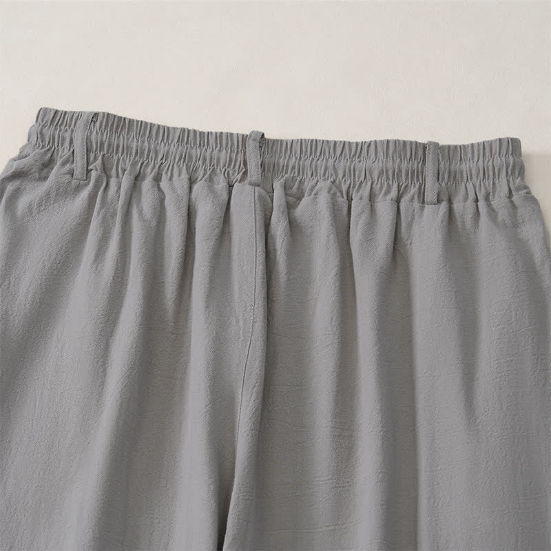 Buddha Stones Spring Summer Classic Decorative Buttons Drawstring Solid Long Pants Men's Straight Leg Pants With Pockets - image 14