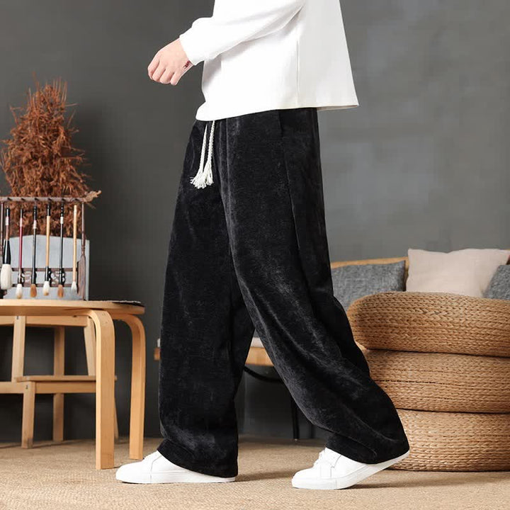 Buddha Stones Fall Winter Casual Drawstring Solid Color Long Pants Men's Straight Leg Pants With Pockets - Black - US/UK/AU46，EU56 (5XL) - image 11