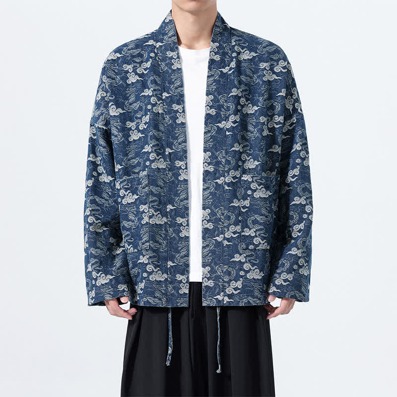 Buddha Stones Spring Fall Casual Drawstring Abstract Clouds Cotton Men's Kimono - Navy - US/UK/AU46，EU56 (3XL) - image 0