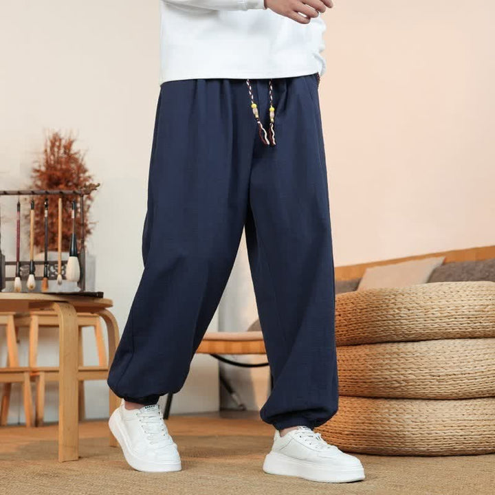 Buddha Stones Fall Casual Minimalist Drawstring Solid Cotton Ankle Pants Men's Straight Leg Pants With Pockets - image 33