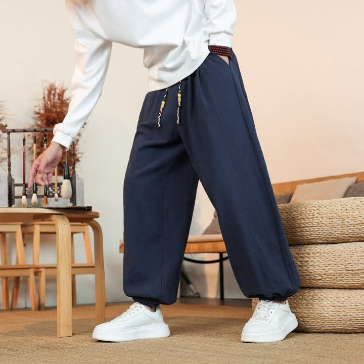 Buddha Stones Fall Casual Minimalist Drawstring Solid Cotton Ankle Pants Men's Straight Leg Pants With Pockets - image 34