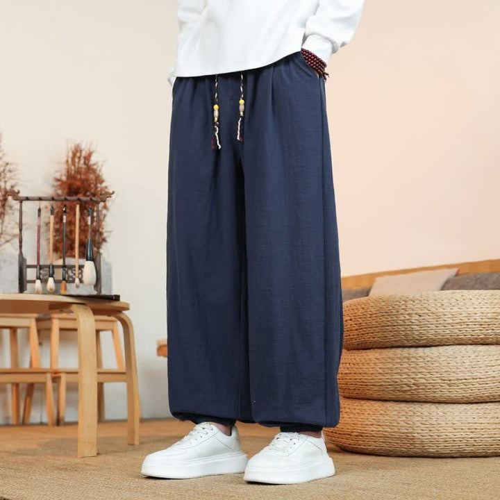 Buddha Stones Fall Casual Minimalist Drawstring Solid Cotton Ankle Pants Men's Straight Leg Pants With Pockets - image 31