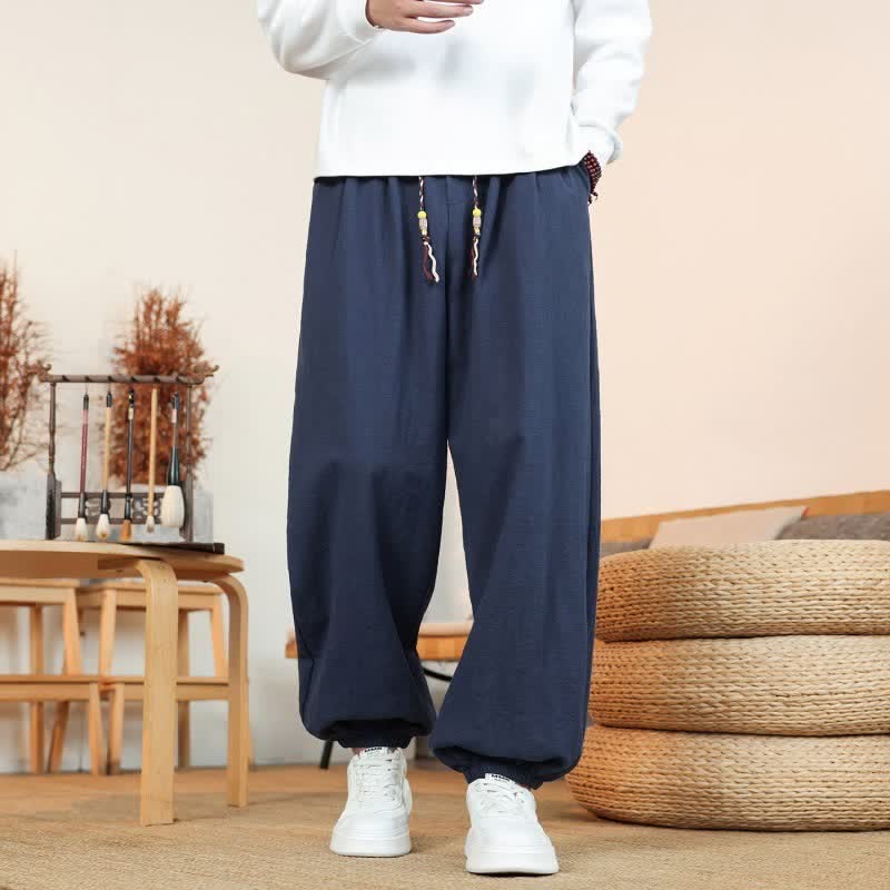 Buddha Stones Fall Casual Minimalist Drawstring Solid Cotton Ankle Pants Men's Straight Leg Pants With Pockets - image 25