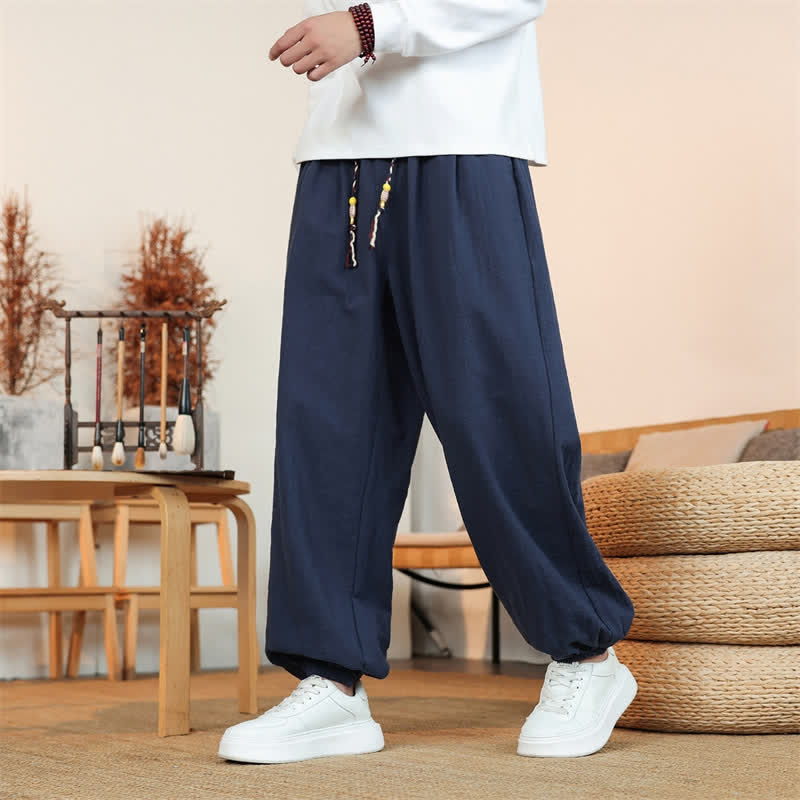 Buddha Stones Fall Casual Minimalist Drawstring Solid Cotton Ankle Pants Men's Straight Leg Pants With Pockets - image 30