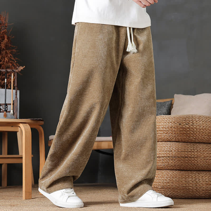 Buddha Stones Fall Winter Casual Drawstring Solid Color Long Pants Men's Straight Leg Pants With Pockets - image 2