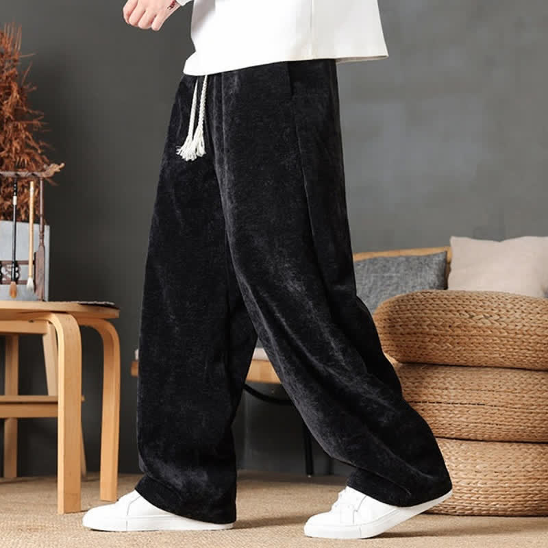 Buddha Stones Fall Winter Casual Drawstring Solid Color Long Pants Men's Straight Leg Pants With Pockets - image 13