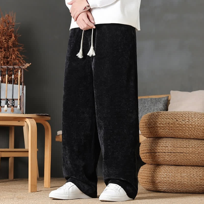 Buddha Stones Fall Winter Casual Drawstring Solid Color Long Pants Men's Straight Leg Pants With Pockets - image 18