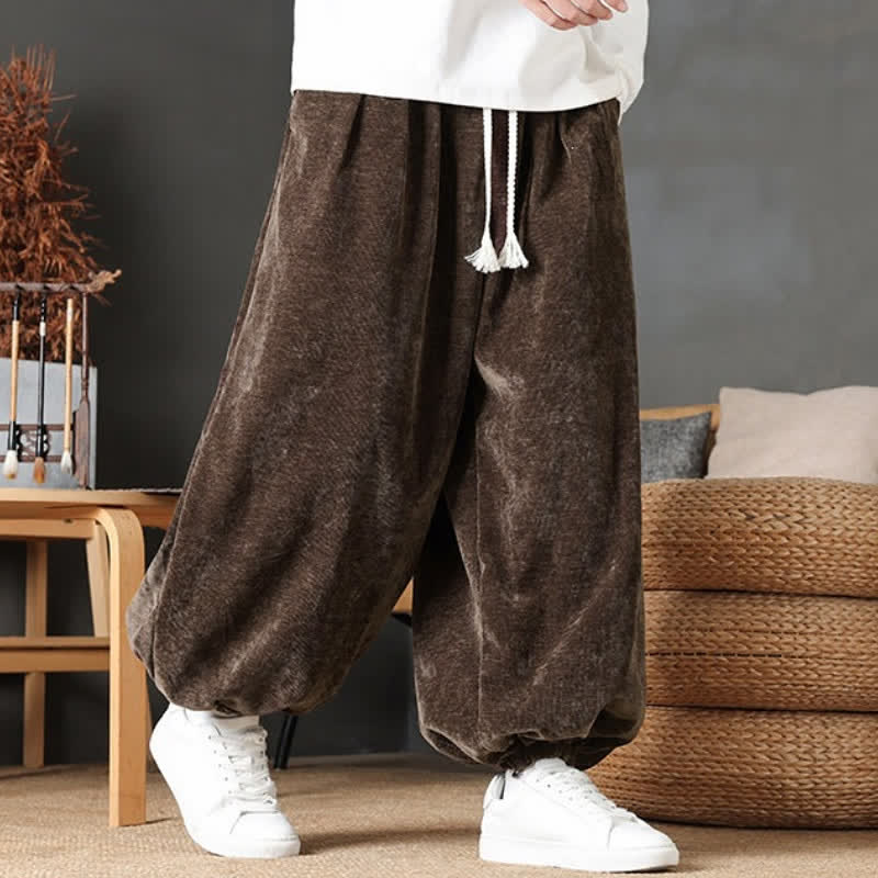 Buddha Stones Fall Winter Casual Vintage Drawstring Solid Ankle Pants Men's Straight Leg Pants With Pockets - image 1