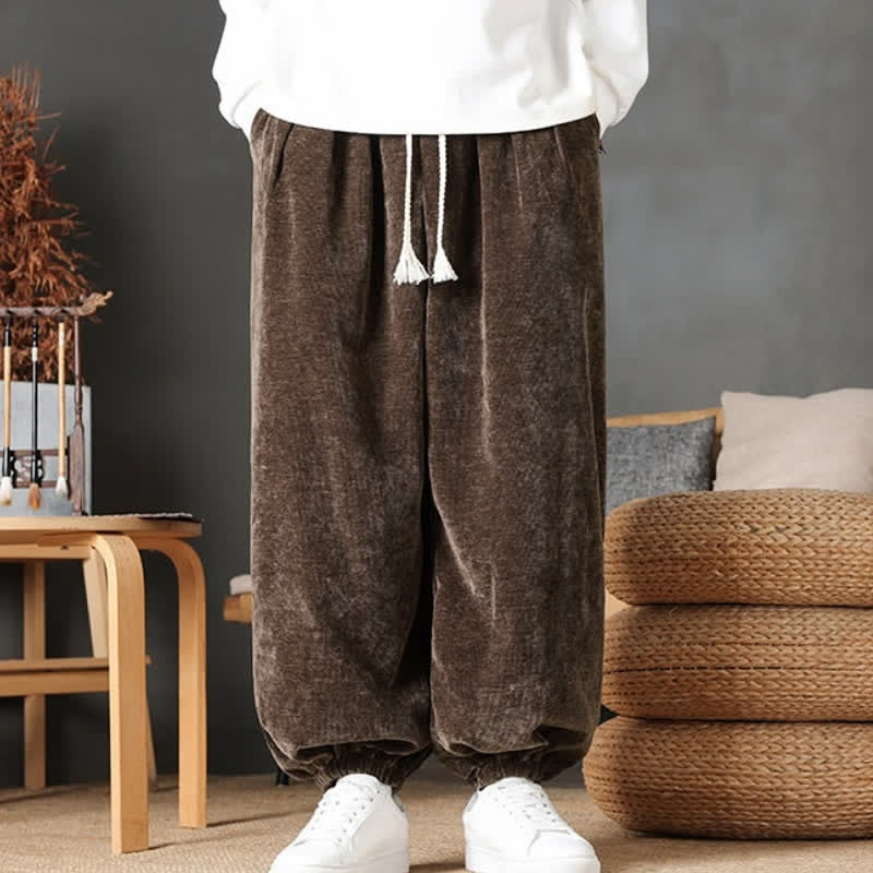 Buddha Stones Fall Winter Casual Vintage Drawstring Solid Ankle Pants Men's Straight Leg Pants With Pockets - image 2