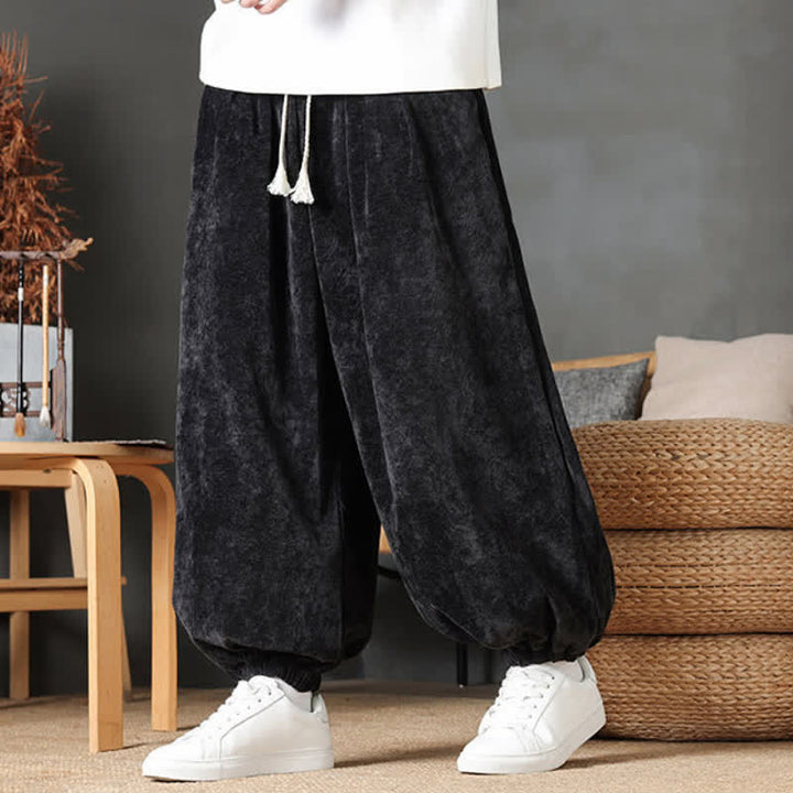 Buddha Stones Fall Winter Casual Vintage Drawstring Solid Ankle Pants Men's Straight Leg Pants With Pockets - image 14