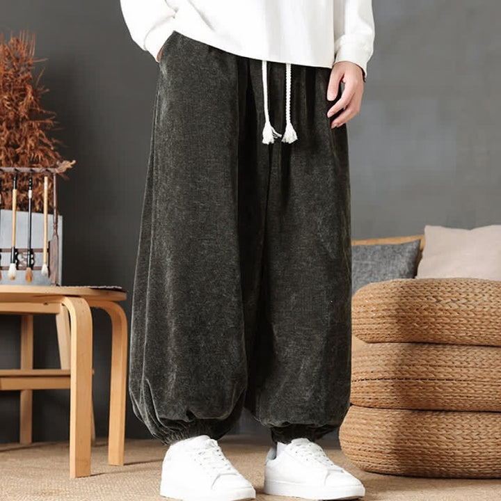 Buddha Stones Fall Winter Casual Vintage Drawstring Solid Ankle Pants Men's Straight Leg Pants With Pockets - image 22