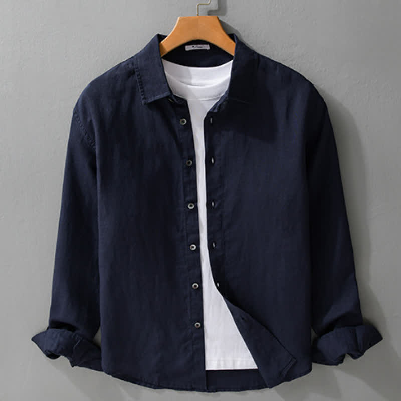 Buddha Stones Spring Fall Casual Minimalist Button-Up Solid Men's Long Sleeve Shirts - image 4