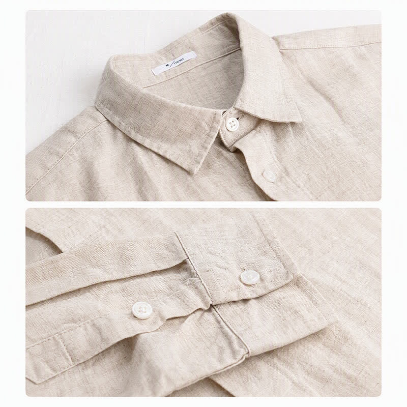 Buddha Stones Spring Fall Casual Minimalist Button-Up Solid Men's Long Sleeve Shirts - image 2